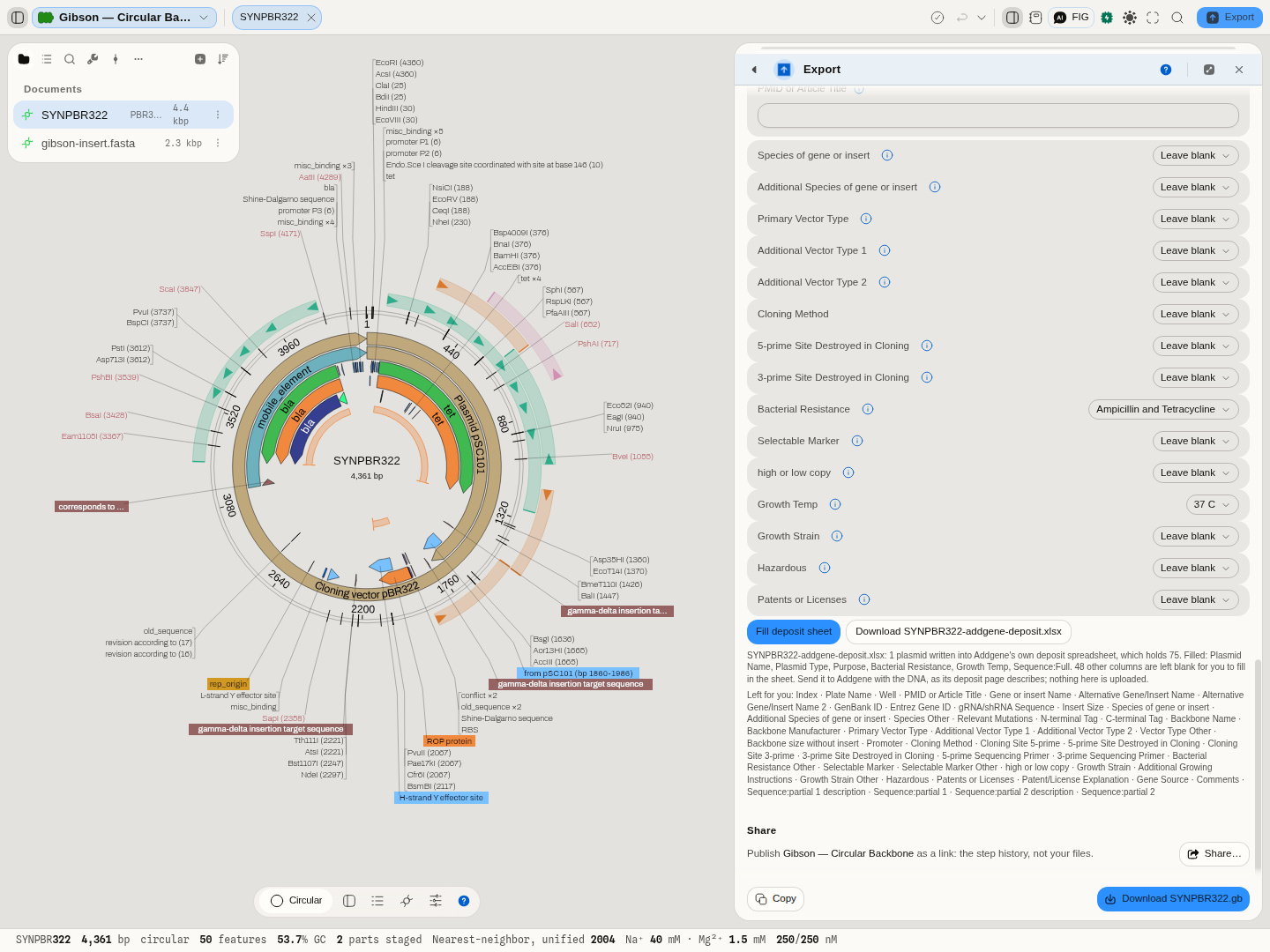 The Addgene archive of the Submission set section, after a run