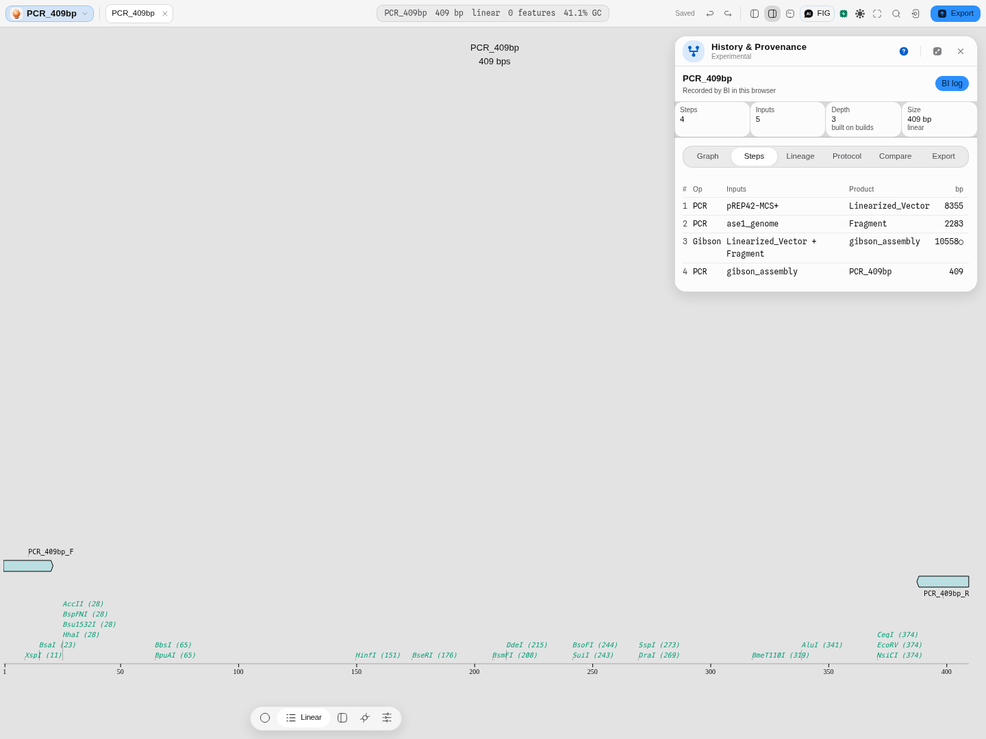 The panel showing a construct built here on an imported vendor file: four steps, three of them inherited.
