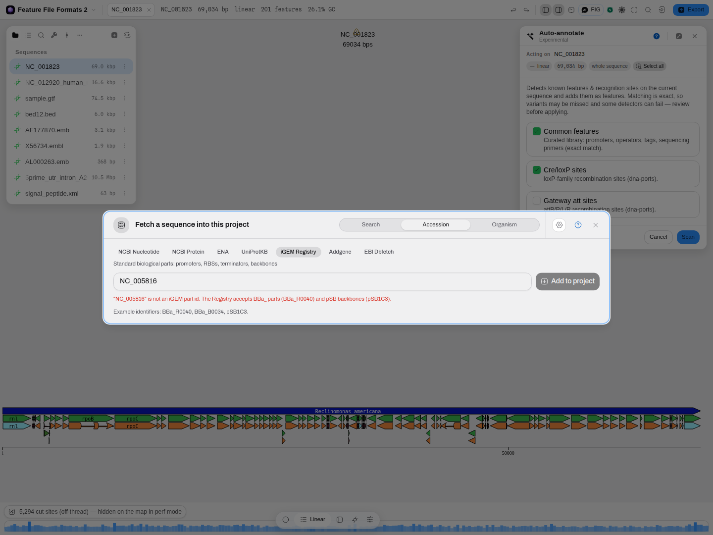 The Registry refusing a GenBank accession.