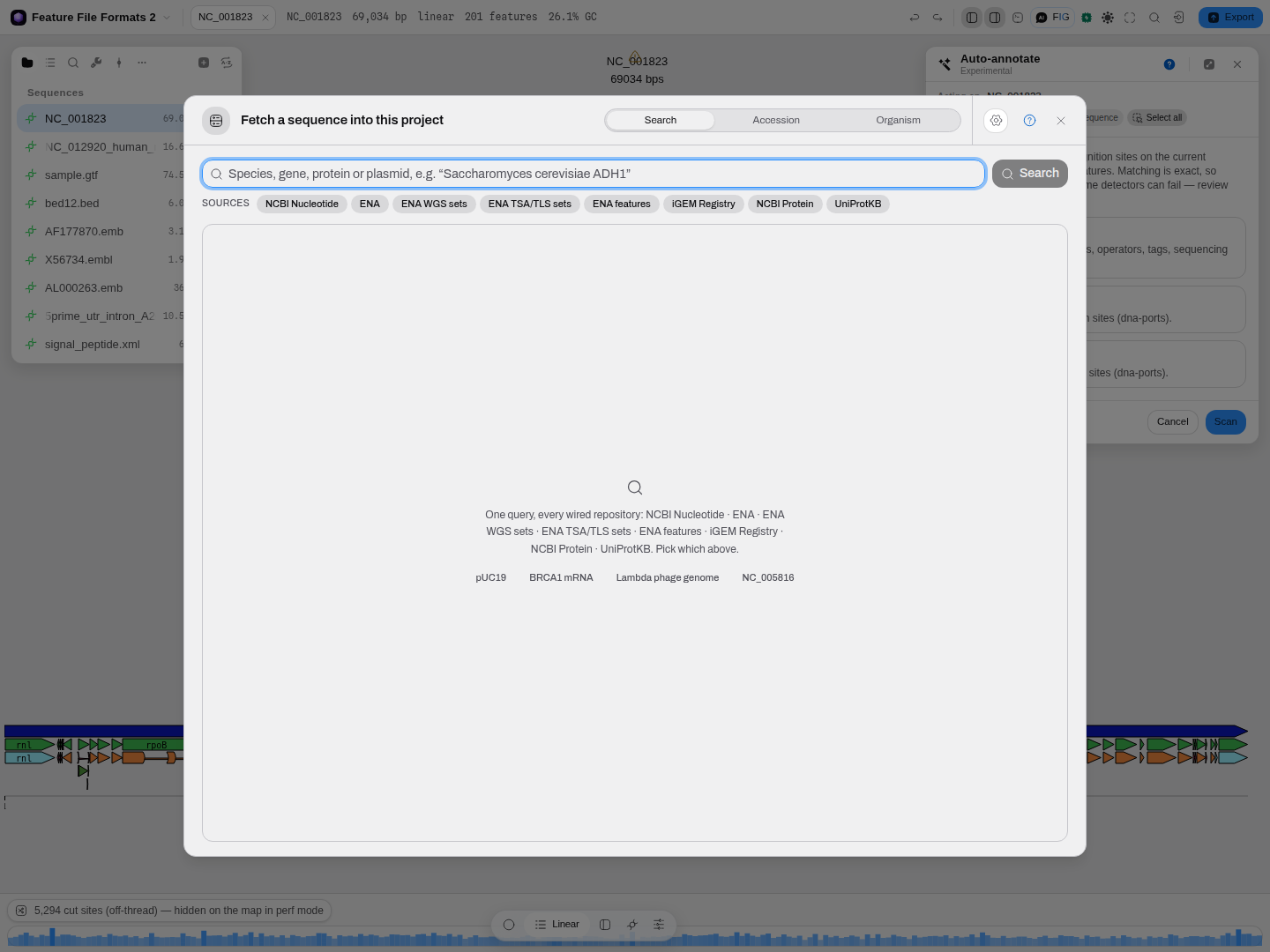 The Search tab, with the archives it queries listed beneath the box.